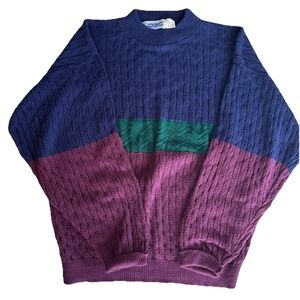 Share Vintage Men's S Oversized 80s Colorblock Sweater Navy Burgundy Green Logic
